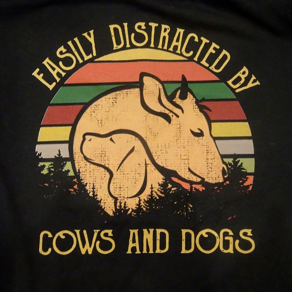 Easily Distracted by Cows and Dogs Animal Lover Unisex Short Sleeve Cotton Tee - Picture 5 of 5